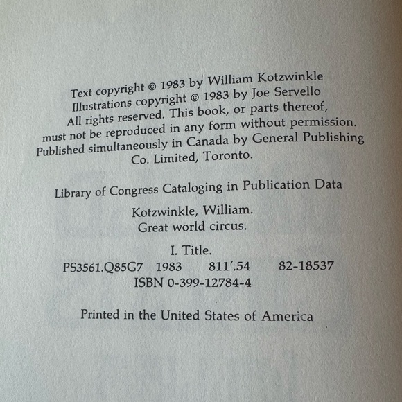 VINTAGE 1983 Great World Circus by William Kotzwinkle Hardcover Book - Picture 10 of 14